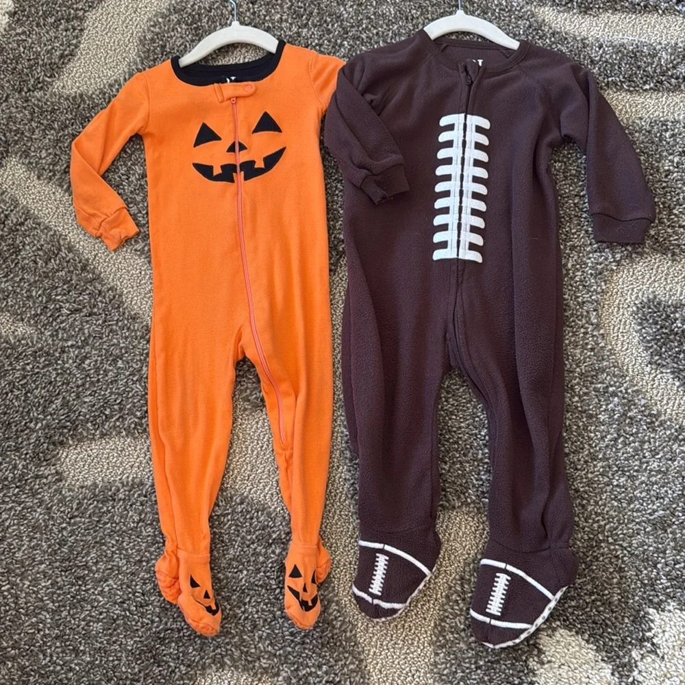 The Childrens Place Baby Boy Fall Football Halloween Footed Pajamas Lot 2 Pack